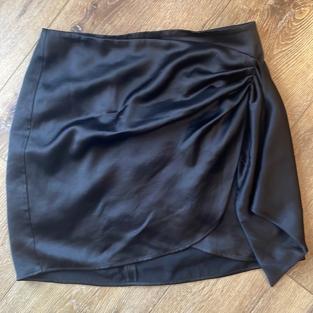 Black satin mini skirt
